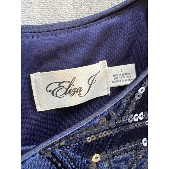 Eliza J Sheath Dress Velvet Sequins Navy Blue Cocktail Party Women’s Size 2 - Picture 3 of 6